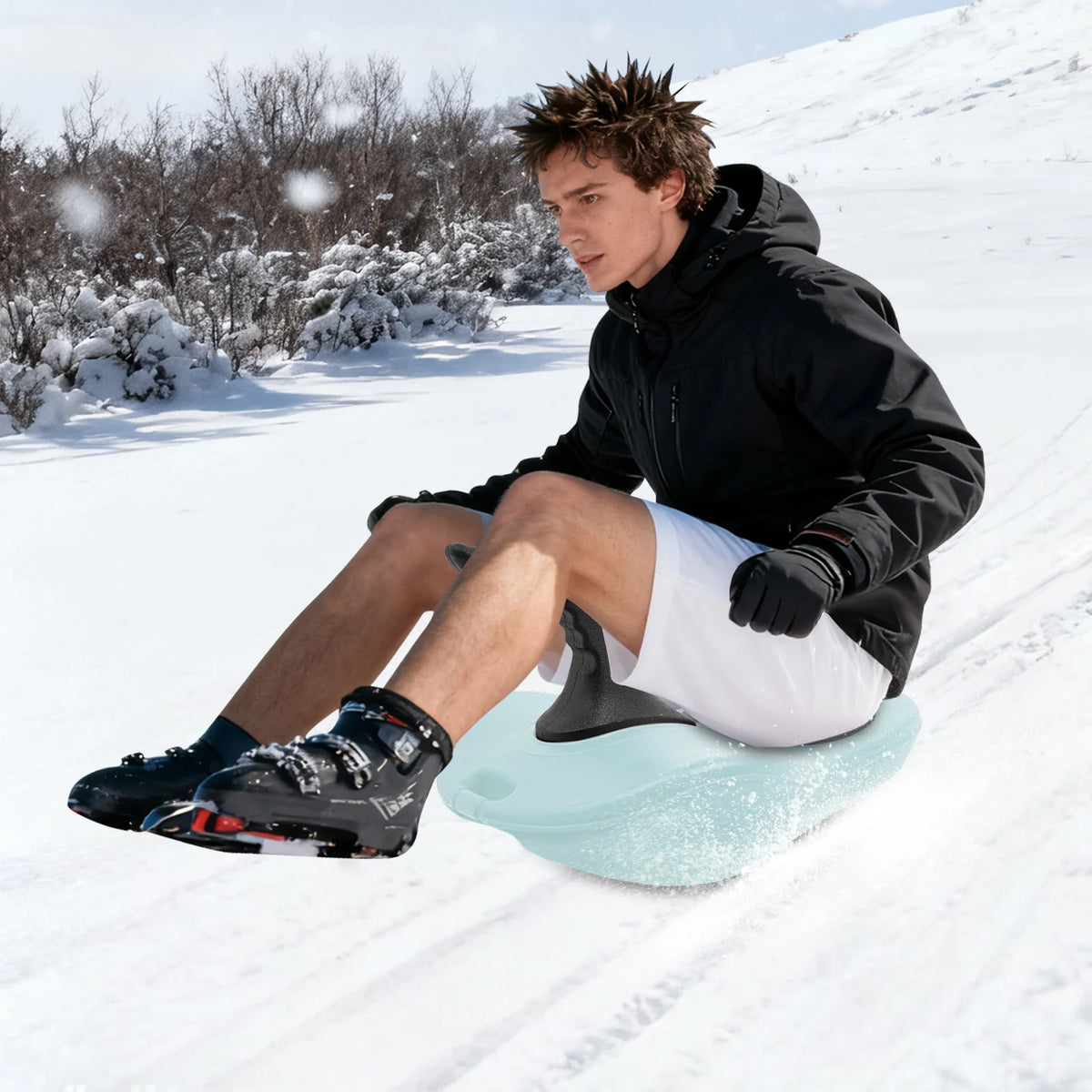 Ergonomic Snow Sled With Durable PE Base And Curved Handle