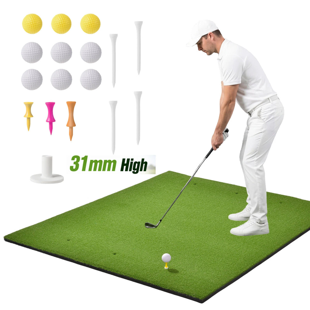 Professional Golf Hitting Mat With Practice Tee Training Aid