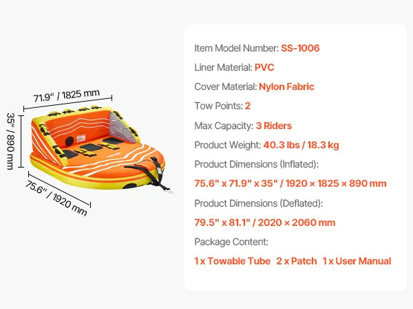 Towable Tube For Boating 1to4 Riders Water Sports Towable