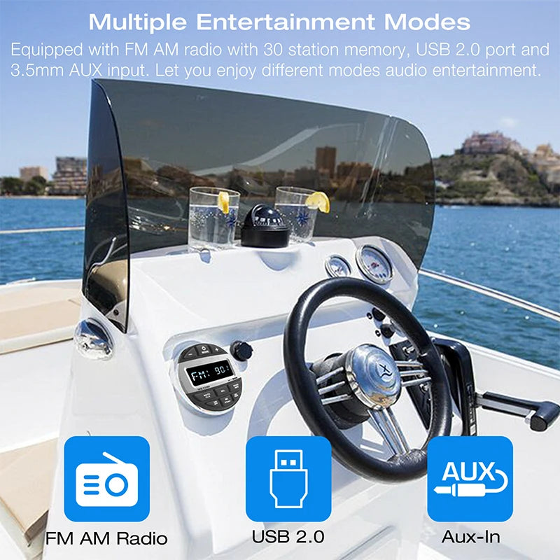 Akamate MS10RV Marine Boat Radio System Bluetooth MP3 Receiver