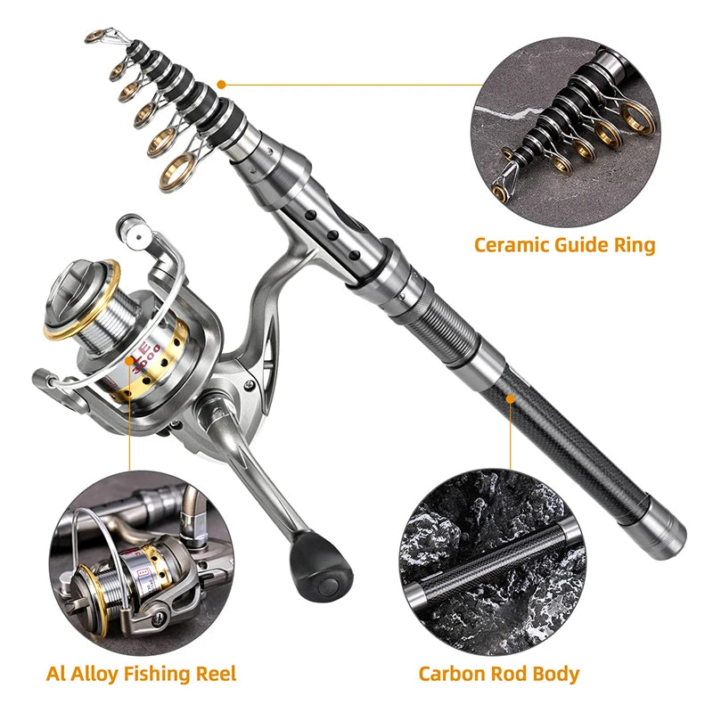 Telescopic Fishing Rod Reel Combo Kit With Hooks And Lures