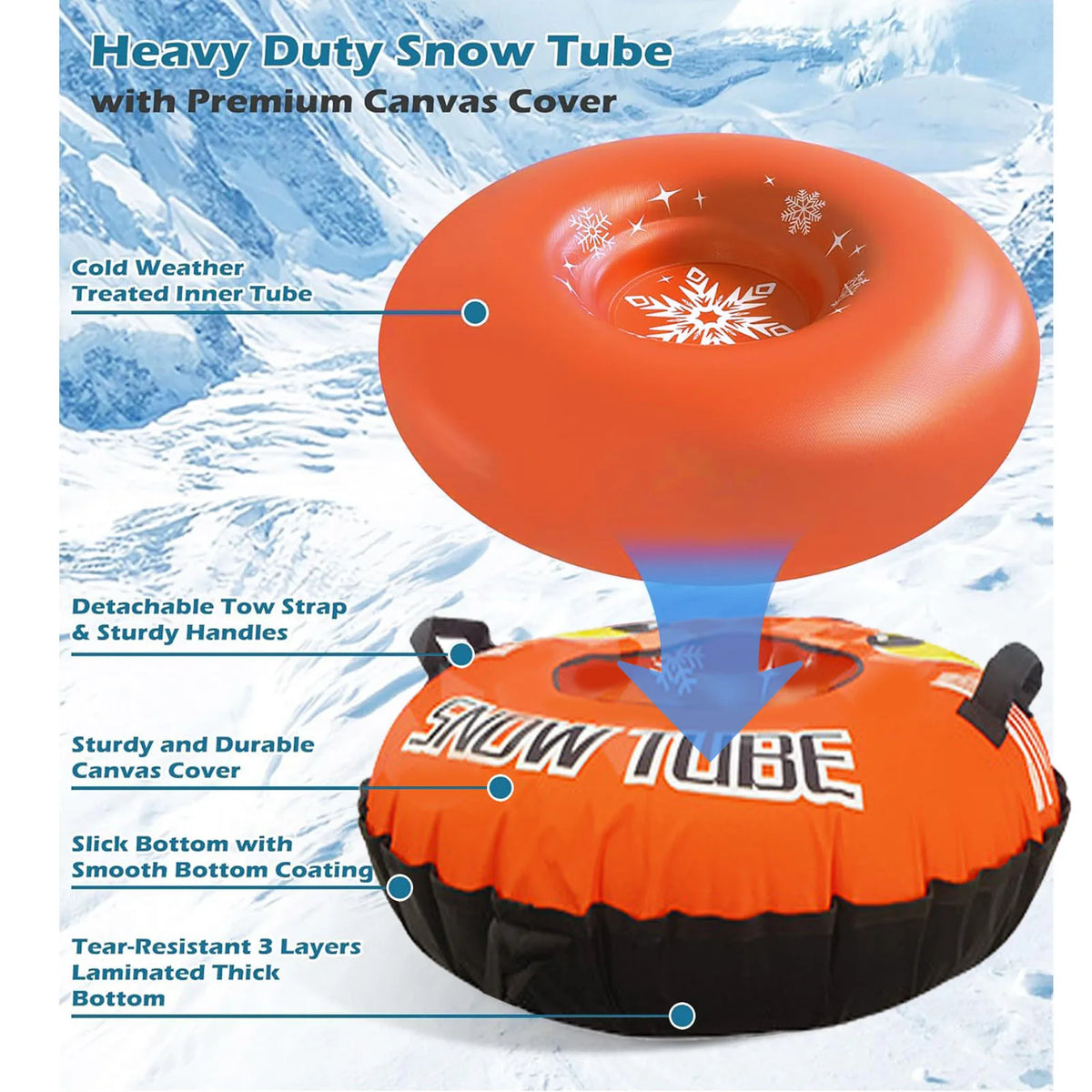 Inflatable PVC Snow Tube Sled With Handles And Towable Strap