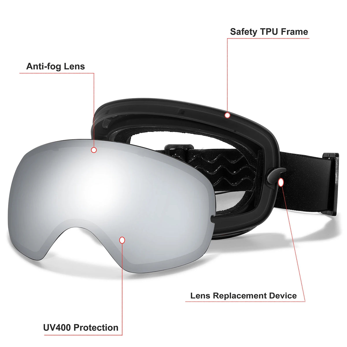 UV400 Anti Fog Snowboard Ski Goggles With Optical Frame