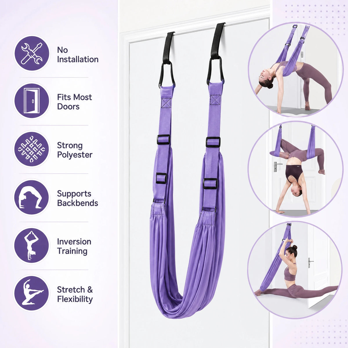 Door Mounted Aerial Yoga Strap for Home Fitness and Stretching