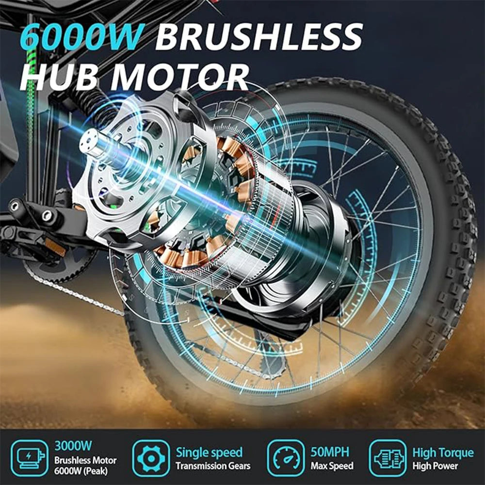 Electric Dirt Bike 6000W 60V 25Ah Battery 50 Mile Range