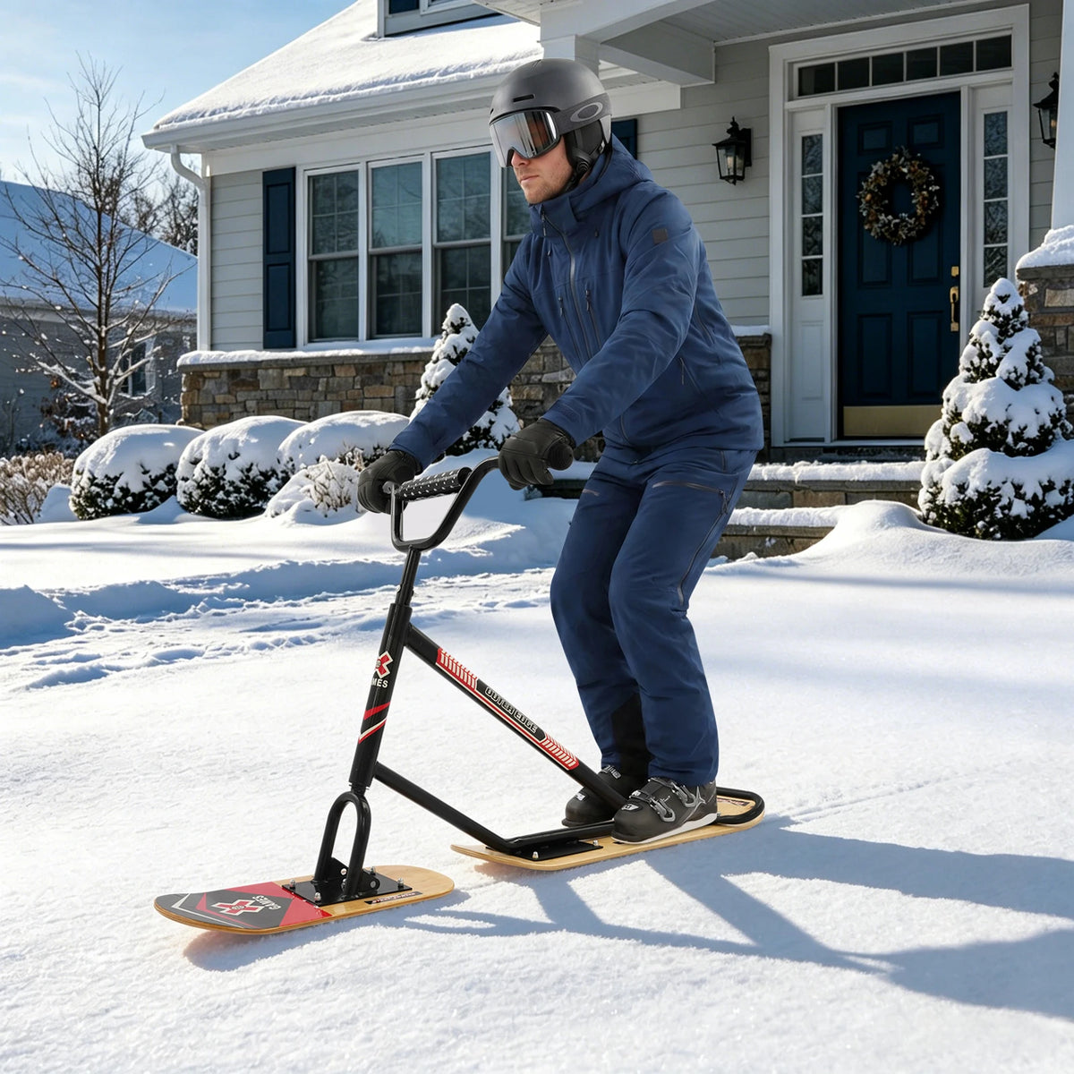 Snow Scooter Skateboard With 360 Degree Steering And Dual Skis