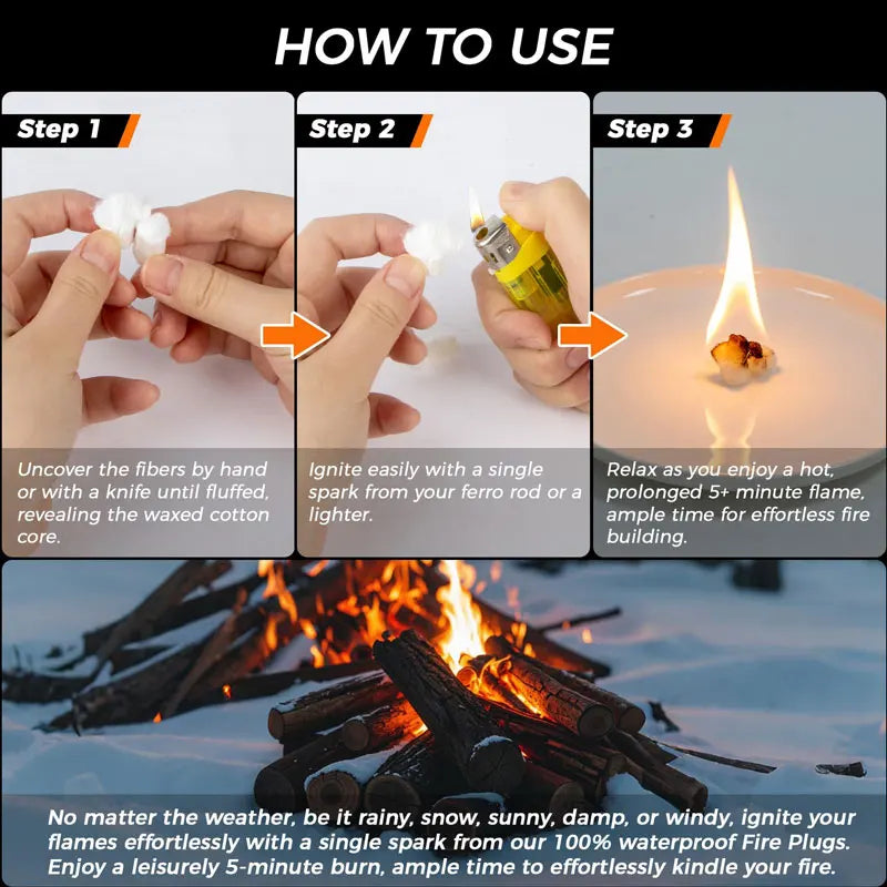 Waterproof Mini Cotton Fire Starter Sticks Pack for Camping Survival
