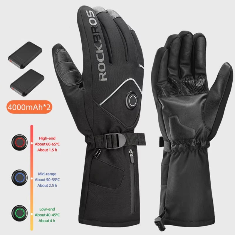 ROCKBROS Heated Waterproof Touchscreen Gloves For Skiing And Riding