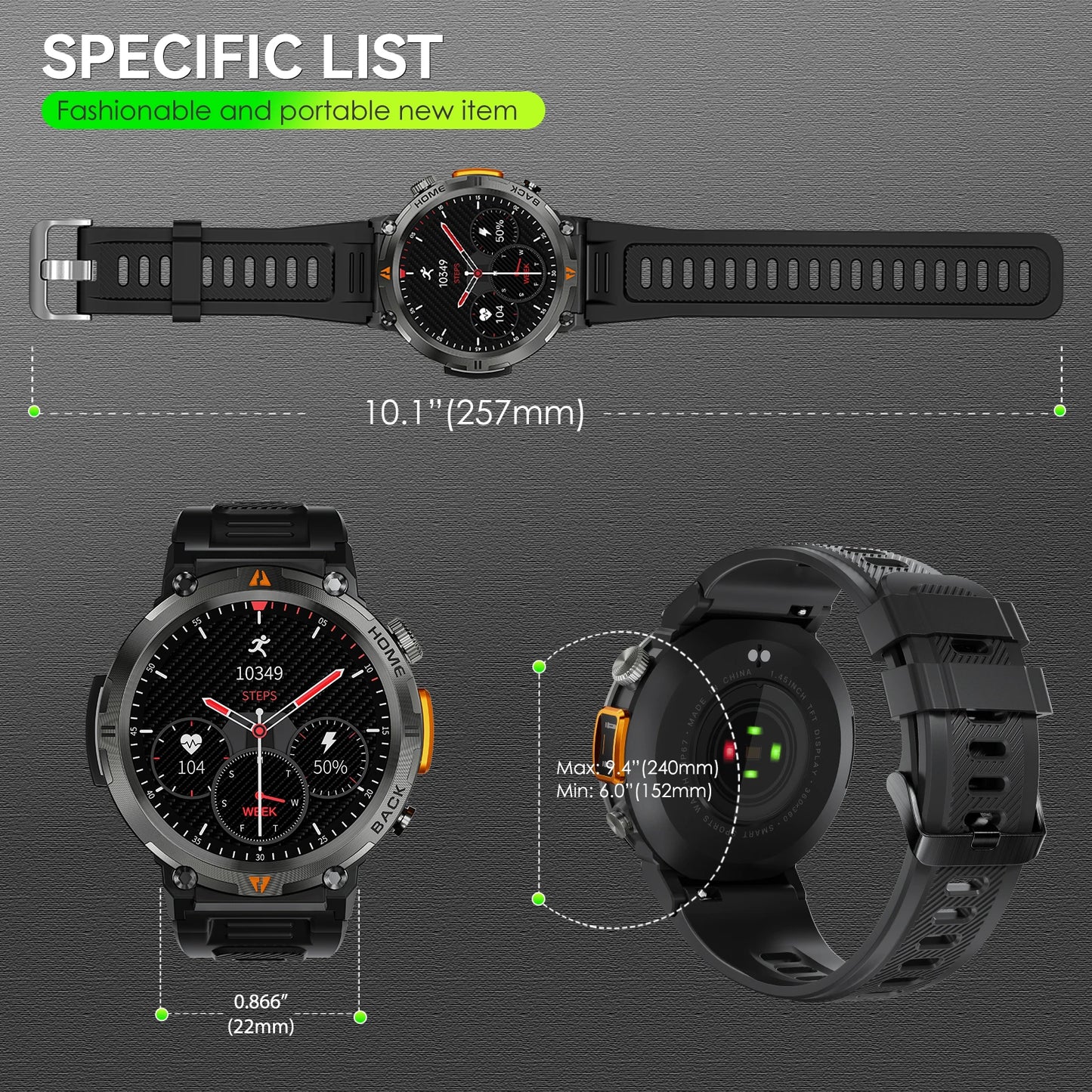 EIGIIS KE3 Bluetooth Smartwatch For Men Heart Rate Monitor