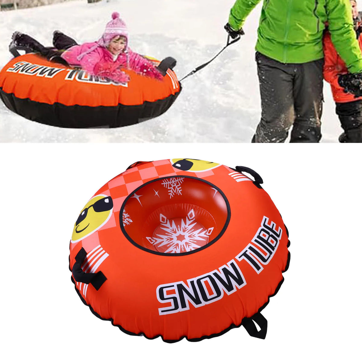 Inflatable PVC Snow Tube Sled With Handles And Towable Strap