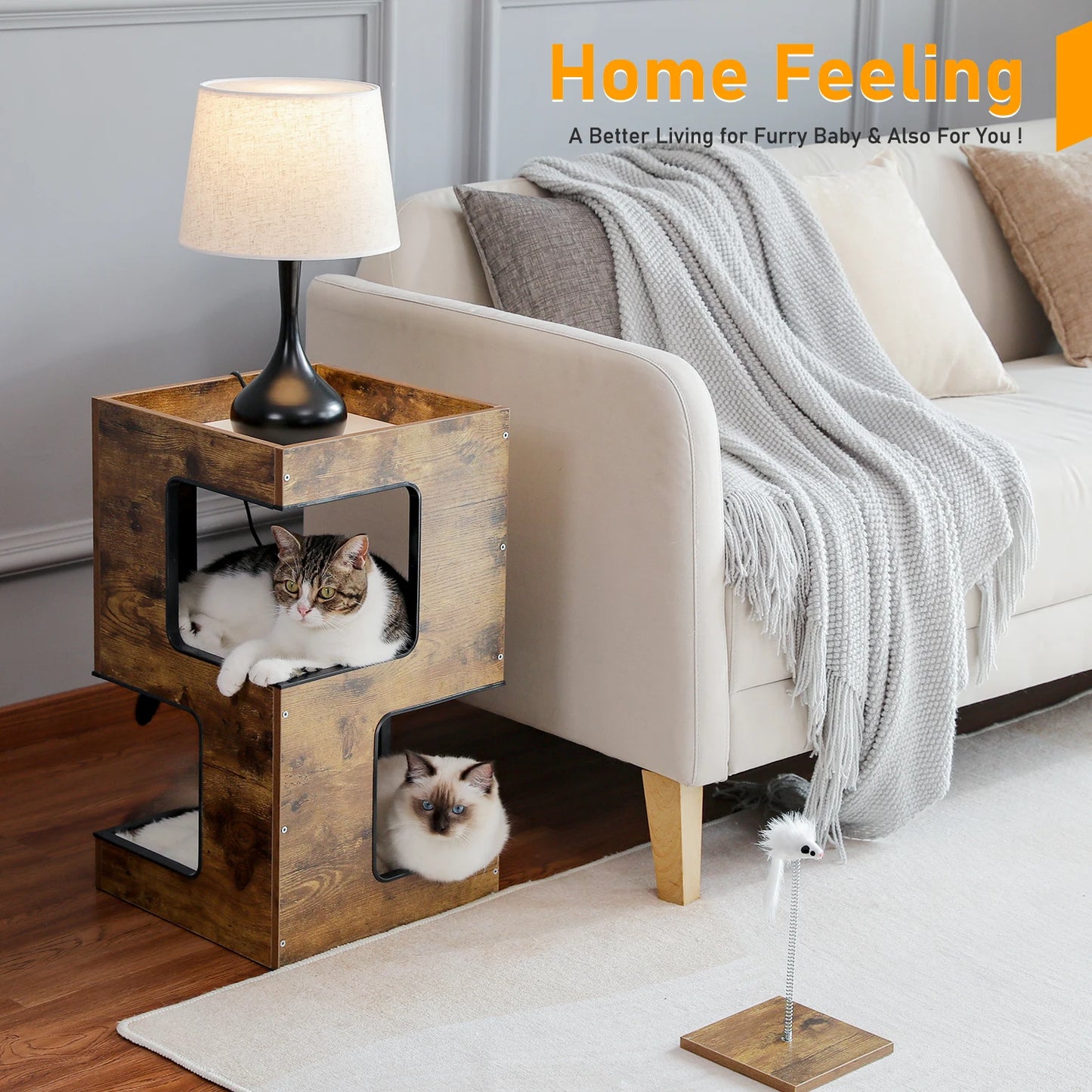 PAWZ Road Wood Cat Condo House With Scratching Pad Mats