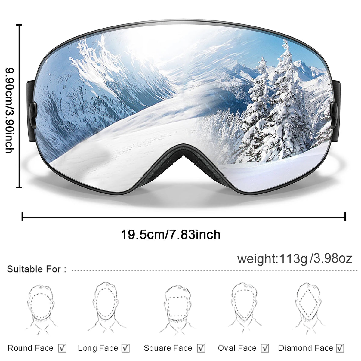 UV400 Anti Fog Snowboard Ski Goggles With Optical Frame