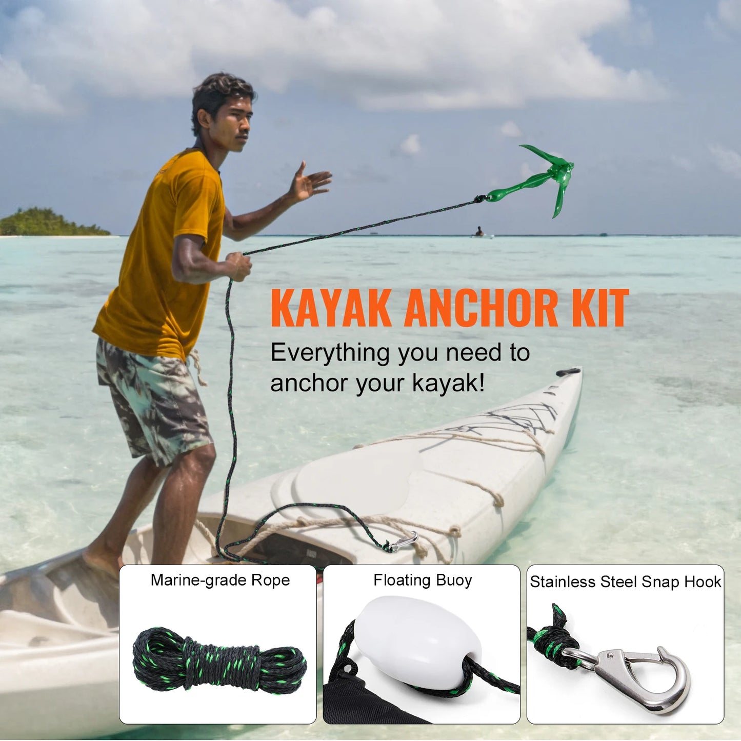SucceBuy Kayak Anchor Kit With Rope Buoy And Storage Bag