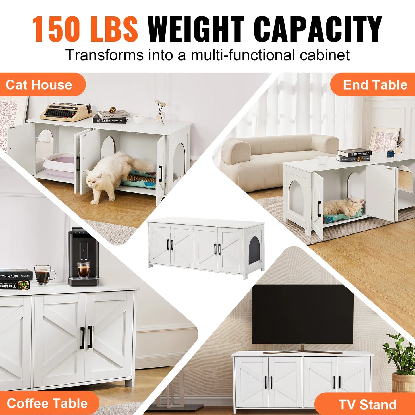 SucceBuy Wooden Cat Litter Box Enclosure For Two Cats