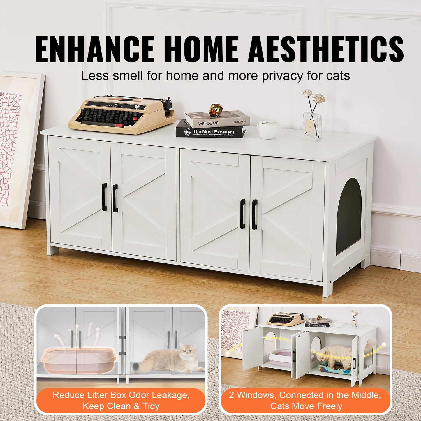 SucceBuy Wooden Cat Litter Box Enclosure For Two Cats
