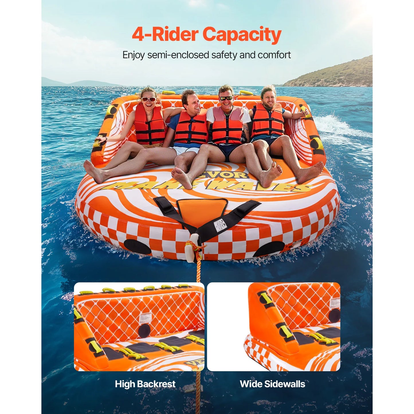 Towable Tube For Boating 1to4 Riders Water Sports Towable