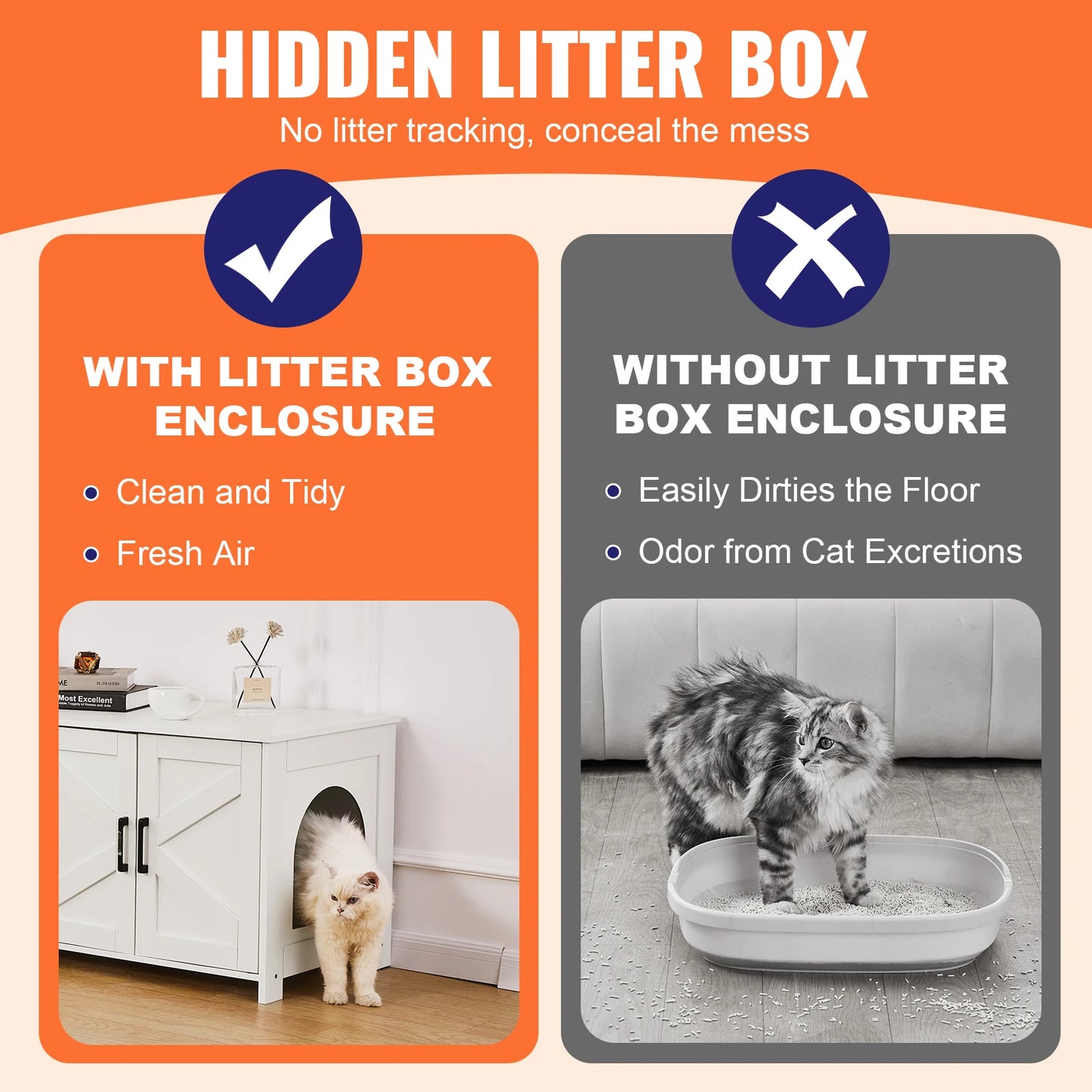 SucceBuy Wooden Cat Litter Box Enclosure For Two Cats