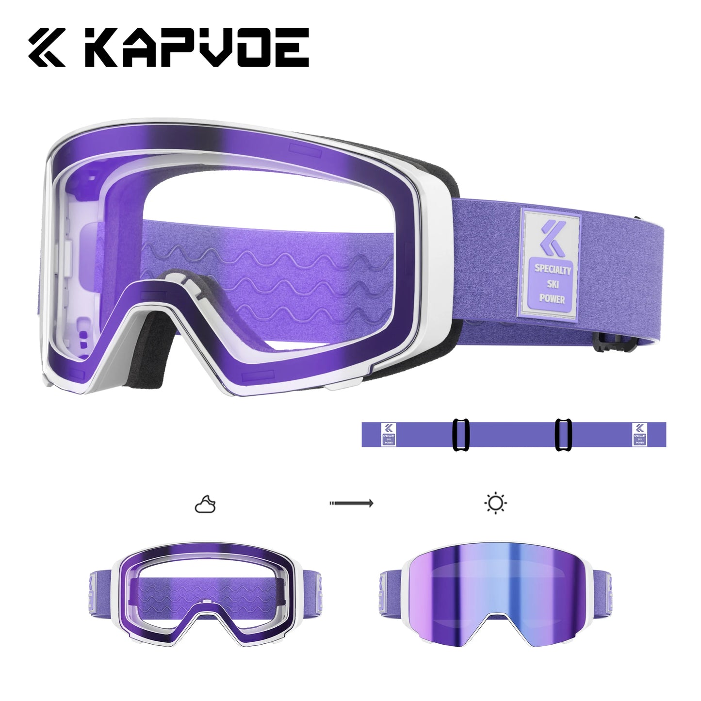 Kapvoe Outdoor Photochromic Ski Goggles UV400 Anti Fog Magnetic