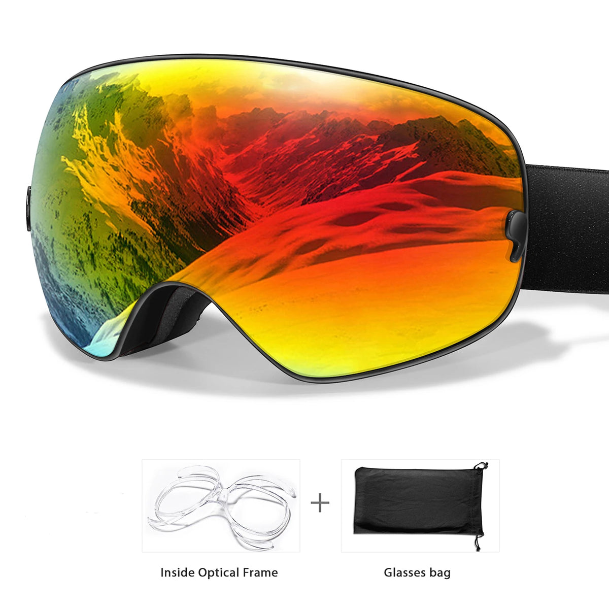 UV400 Anti Fog Snowboard Ski Goggles With Optical Frame