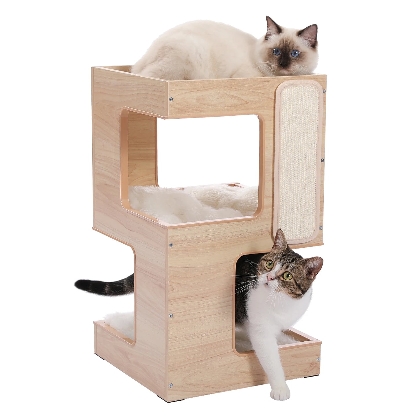 PAWZ Road Wood Cat Condo House With Scratching Pad Mats