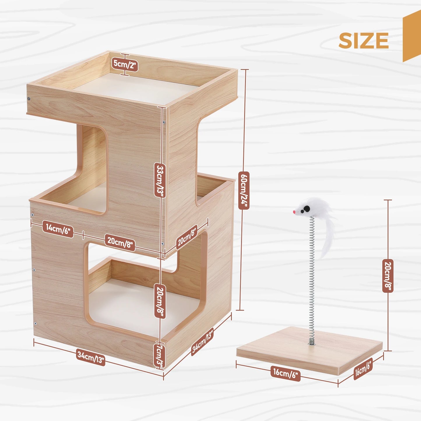 PAWZ Road Wood Cat Condo House With Scratching Pad Mats