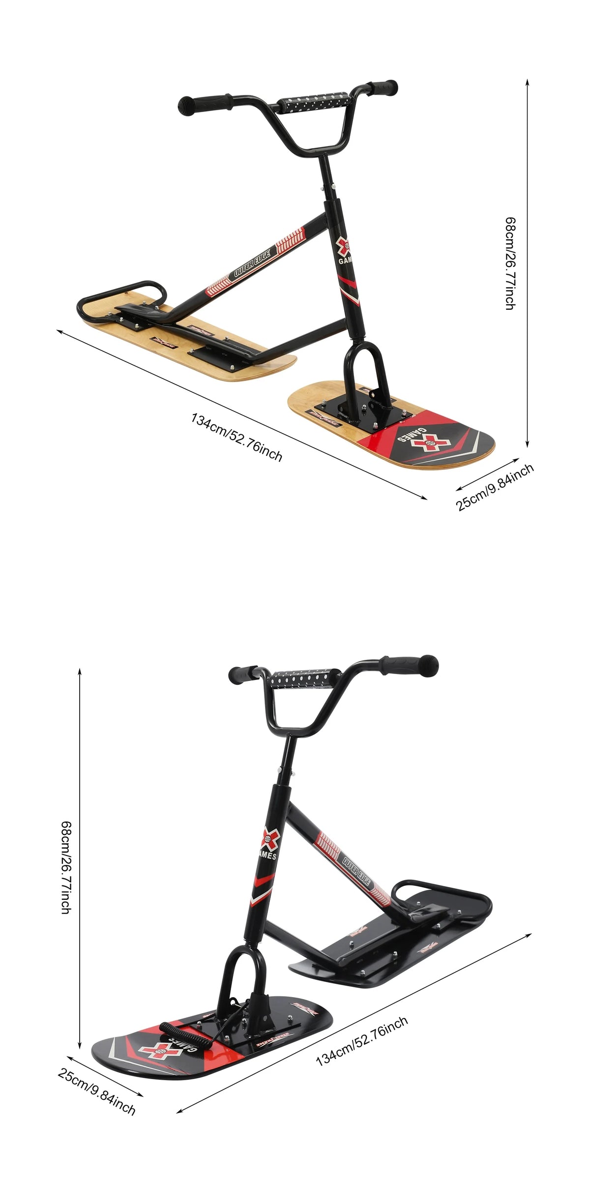 Snow Scooter Skateboard With 360 Degree Steering And Dual Skis