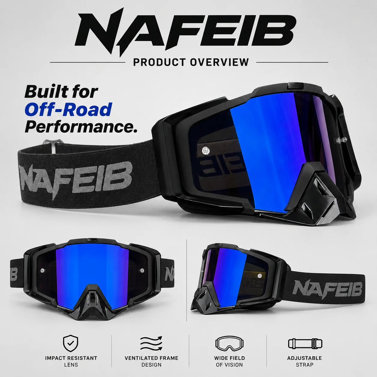 NAFEIB Motorcycle Goggles and Breathable Face Mask for Motocross Riding