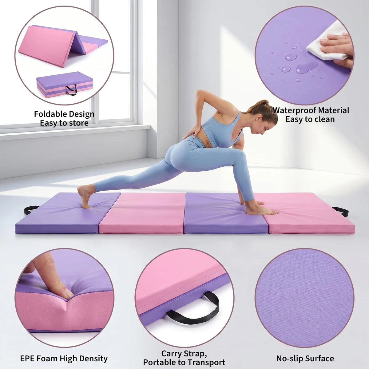 HiMISS Folding Gymnastics Mat for Home Gym Yoga and Tumbling Training