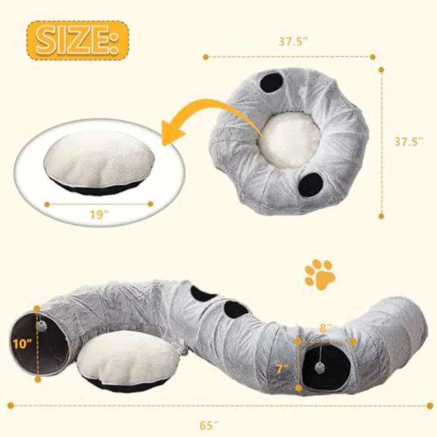 Cat Donut Tunnel Bed For Indoor Cats With Washable Cushion