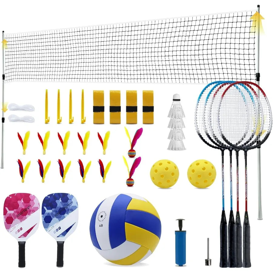 OLOEY Outdoor Volleyballs And Badminton Combo Set With Rackets