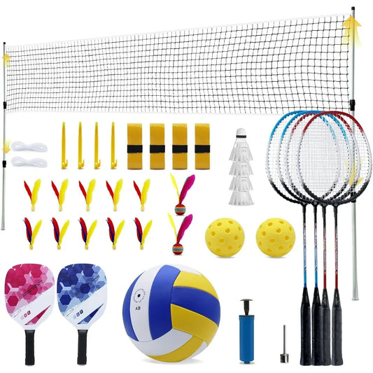 OLOEY Outdoor Volleyballs And Badminton Combo Set With Rackets