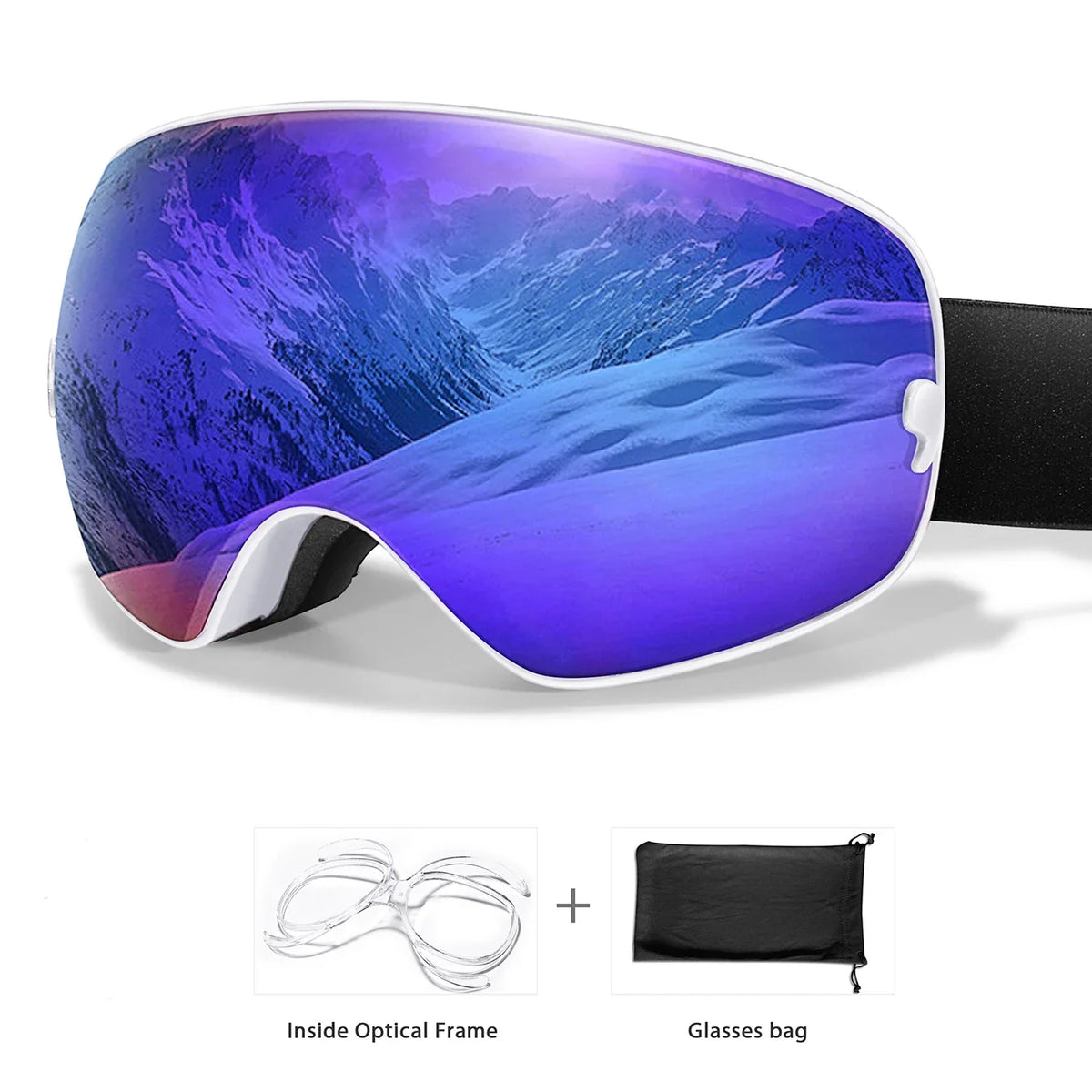 UV400 Anti Fog Snowboard Ski Goggles With Optical Frame