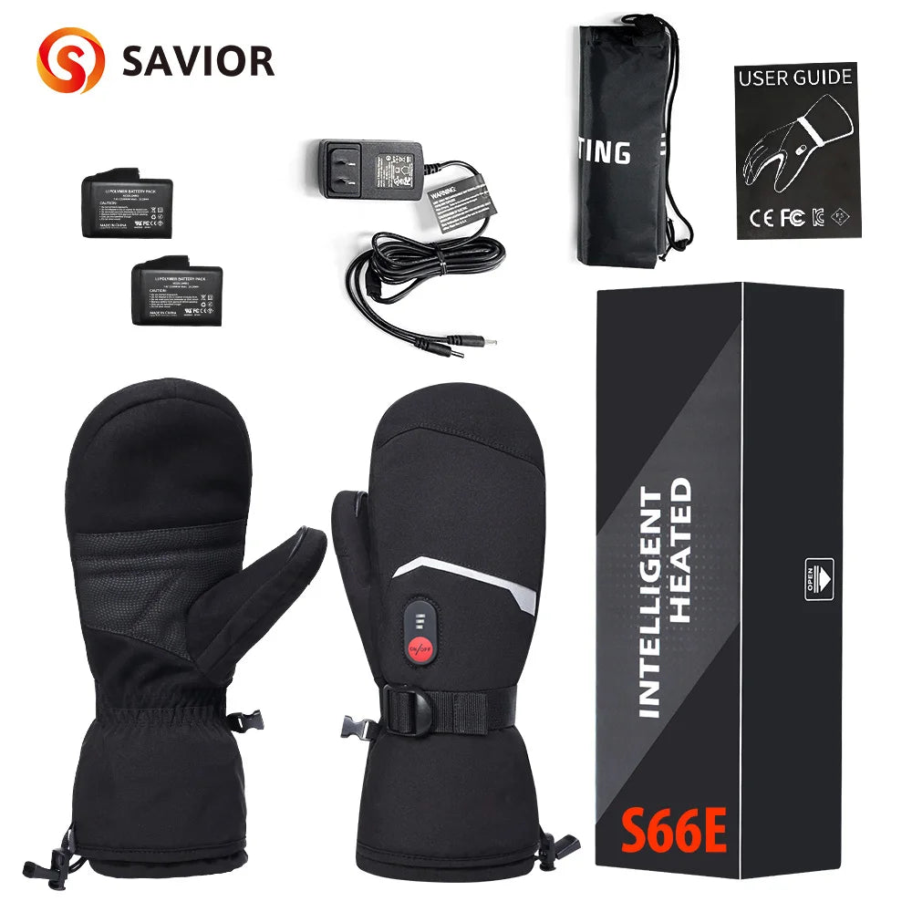 Savior Heat Heated Waterproof Touchscreen Ski Gloves for Winter Sports
