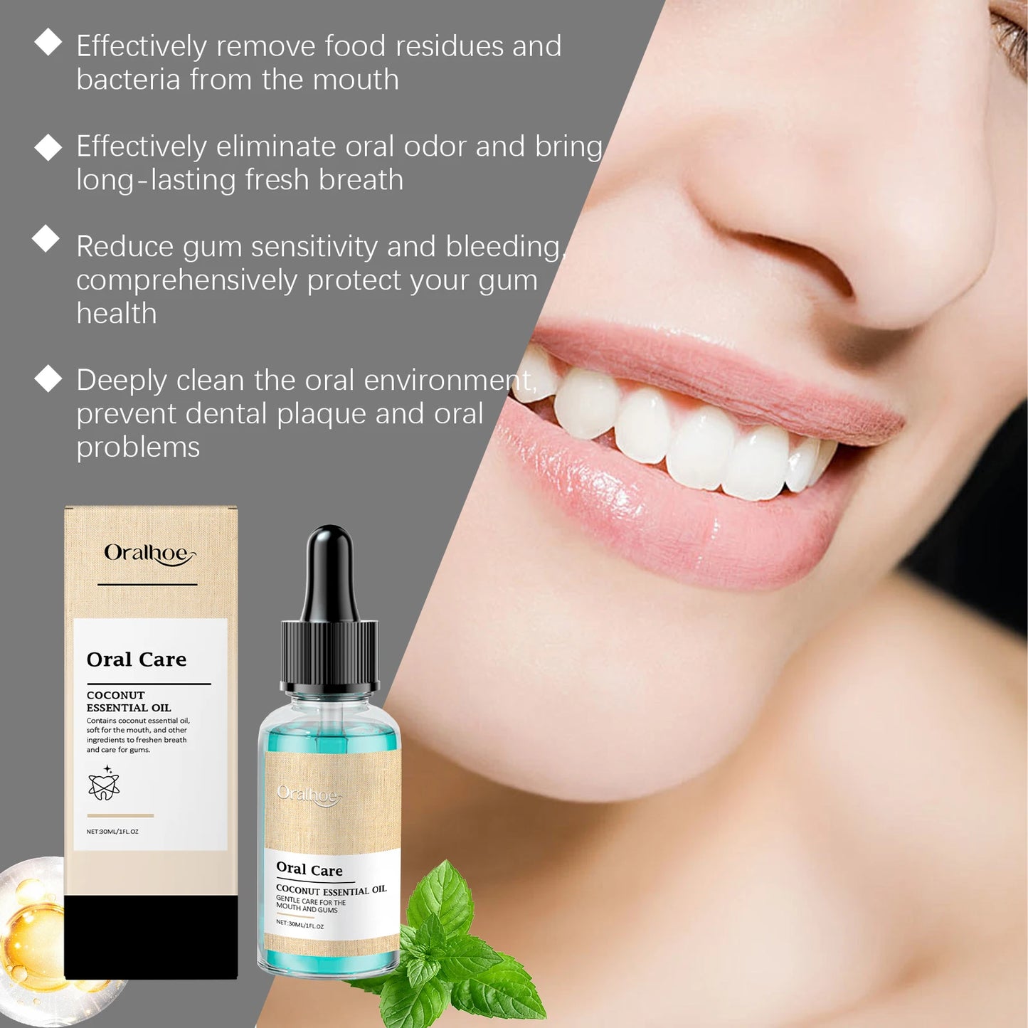 Oralhoe Coconut Mint Oil Pulling Mouthwash Alcohol Free Fresh Breath