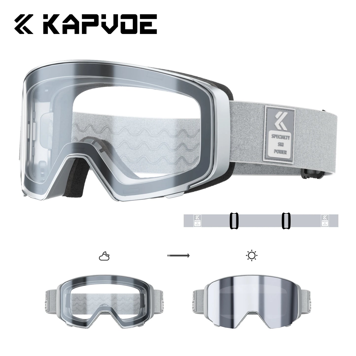 Kapvoe Outdoor Photochromic Ski Goggles UV400 Anti Fog Magnetic