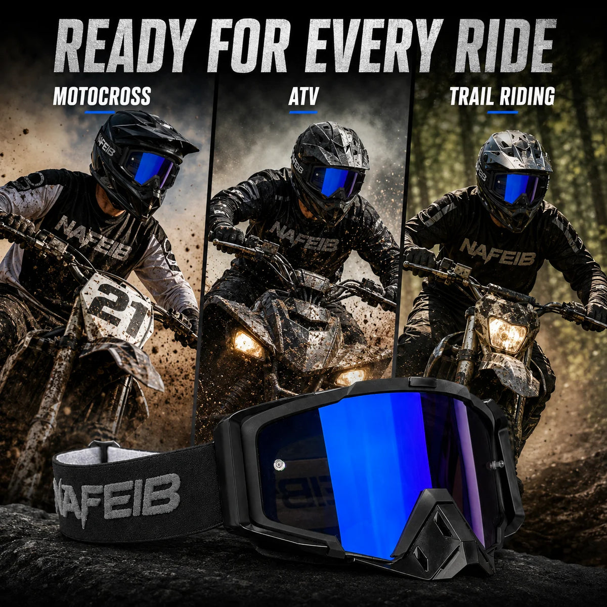 NAFEIB Motorcycle Goggles and Breathable Face Mask for Motocross Riding