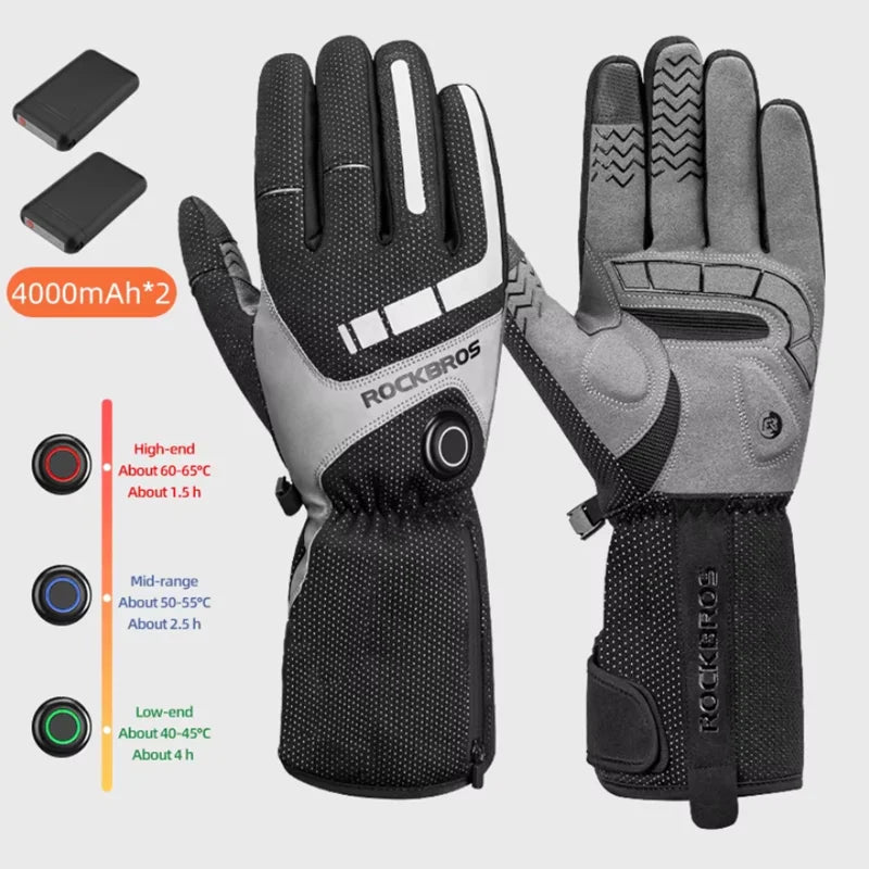 ROCKBROS Heated Waterproof Touchscreen Gloves For Skiing And Riding
