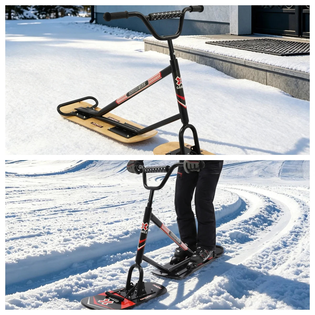 Snow Scooter Skateboard With 360 Degree Steering And Dual Skis