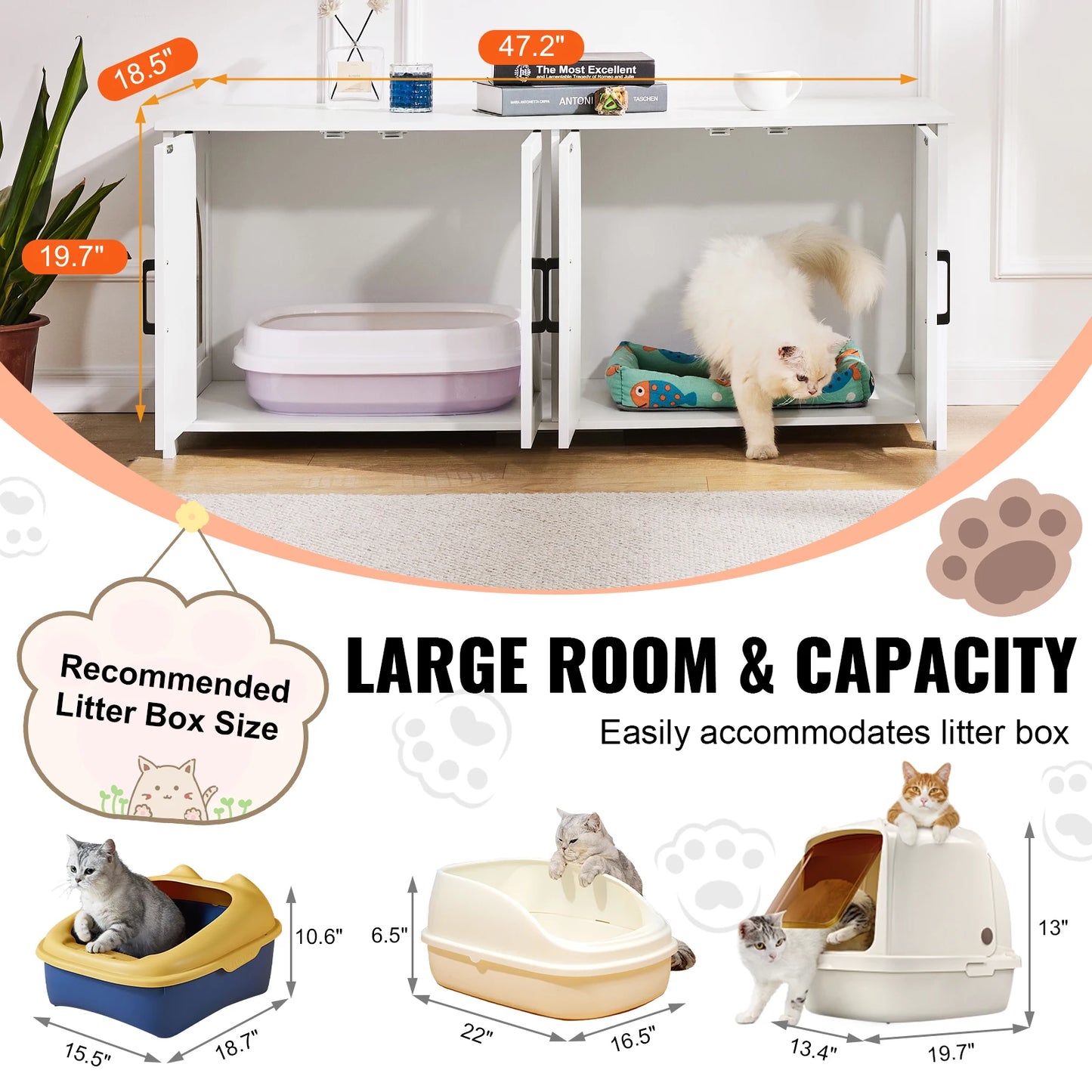 SucceBuy Wooden Cat Litter Box Enclosure For Two Cats