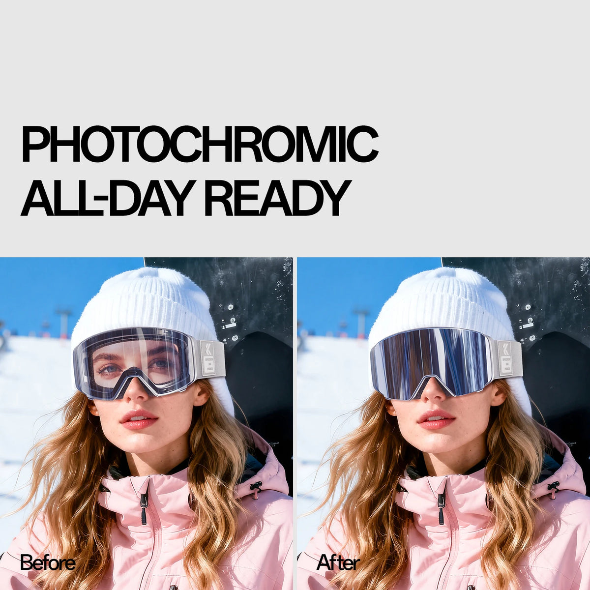 Kapvoe Magnetic Photochromic UV400 Ski Goggles With Anti Fog Protection