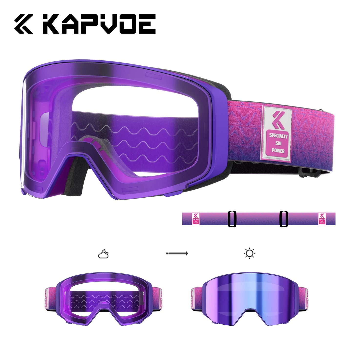 Kapvoe Outdoor Photochromic Ski Goggles UV400 Anti Fog Magnetic