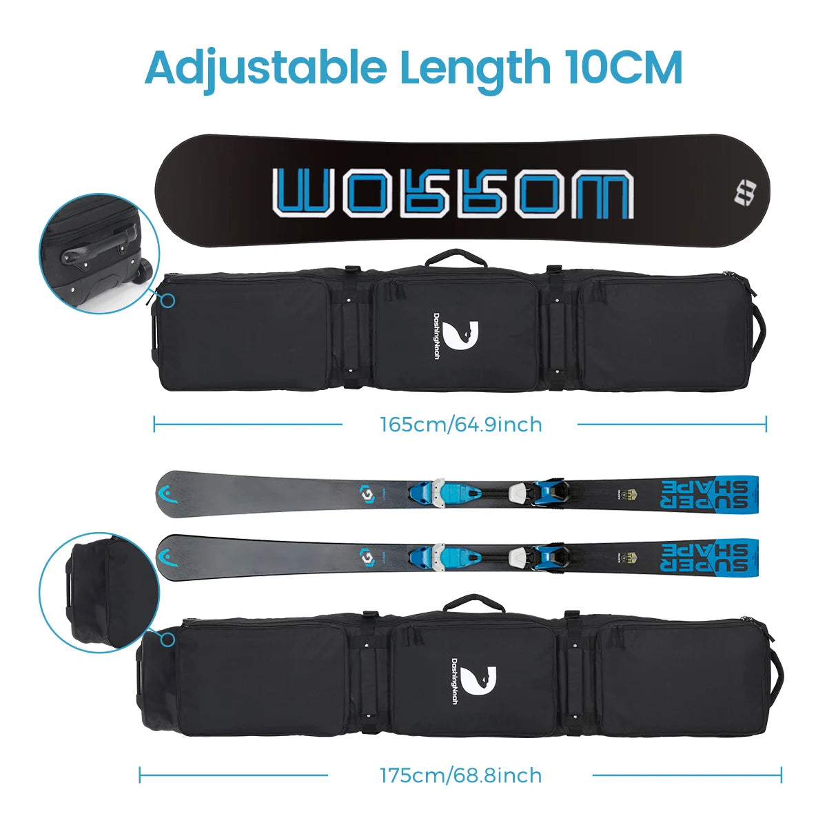 DASHINGNOAH Fully Padded Waterproof Wheeled Snowboard Travel Bag