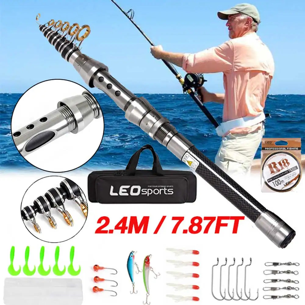 Telescopic Fishing Rod Reel Combo Kit With Hooks And Lures