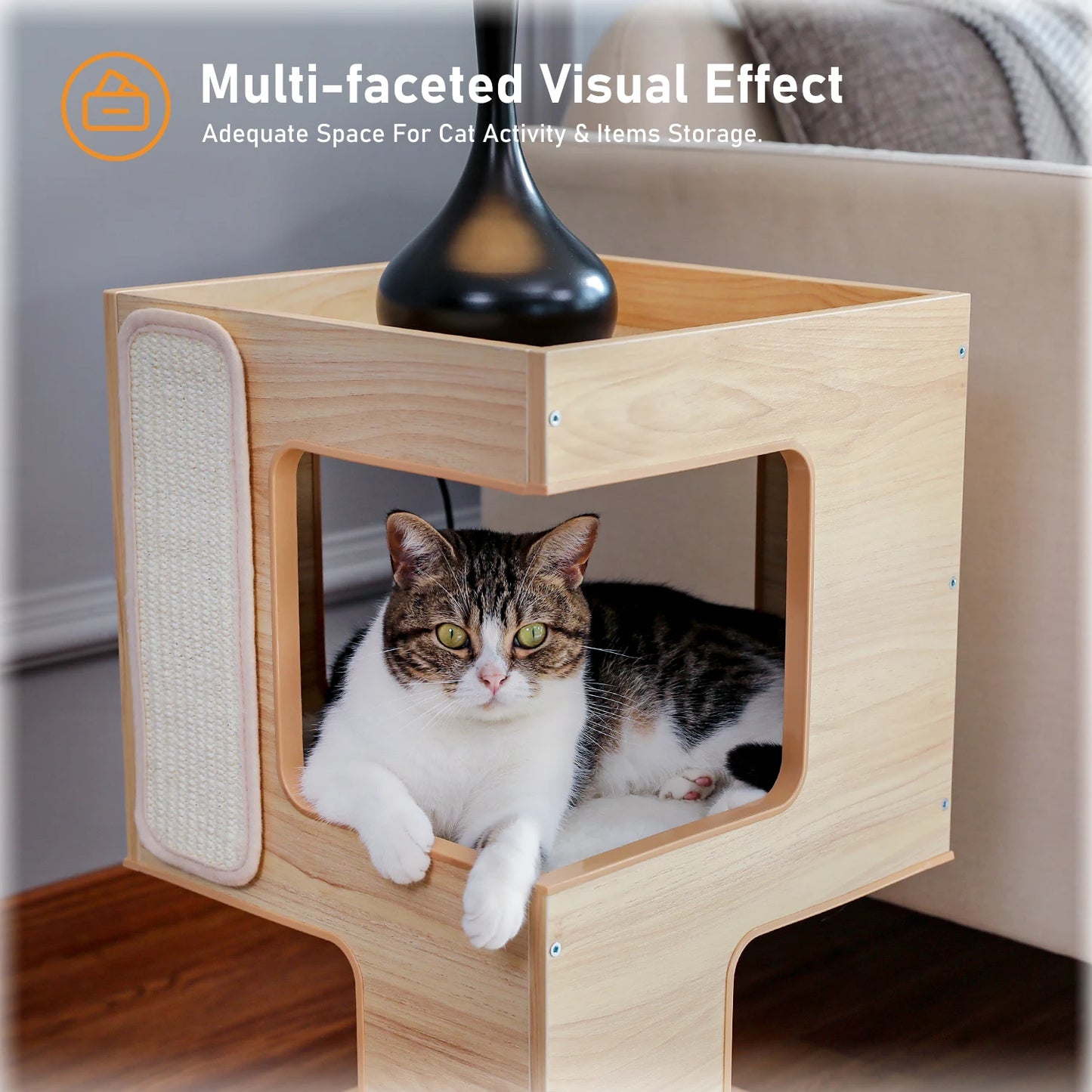 PAWZ Road Wood Cat Condo House With Scratching Pad Mats