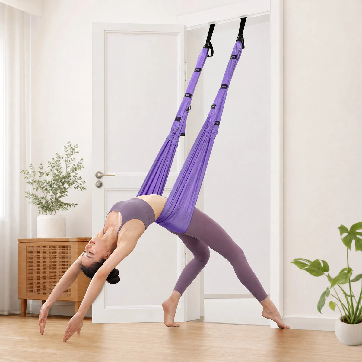 Door Mounted Aerial Yoga Strap for Home Fitness and Stretching