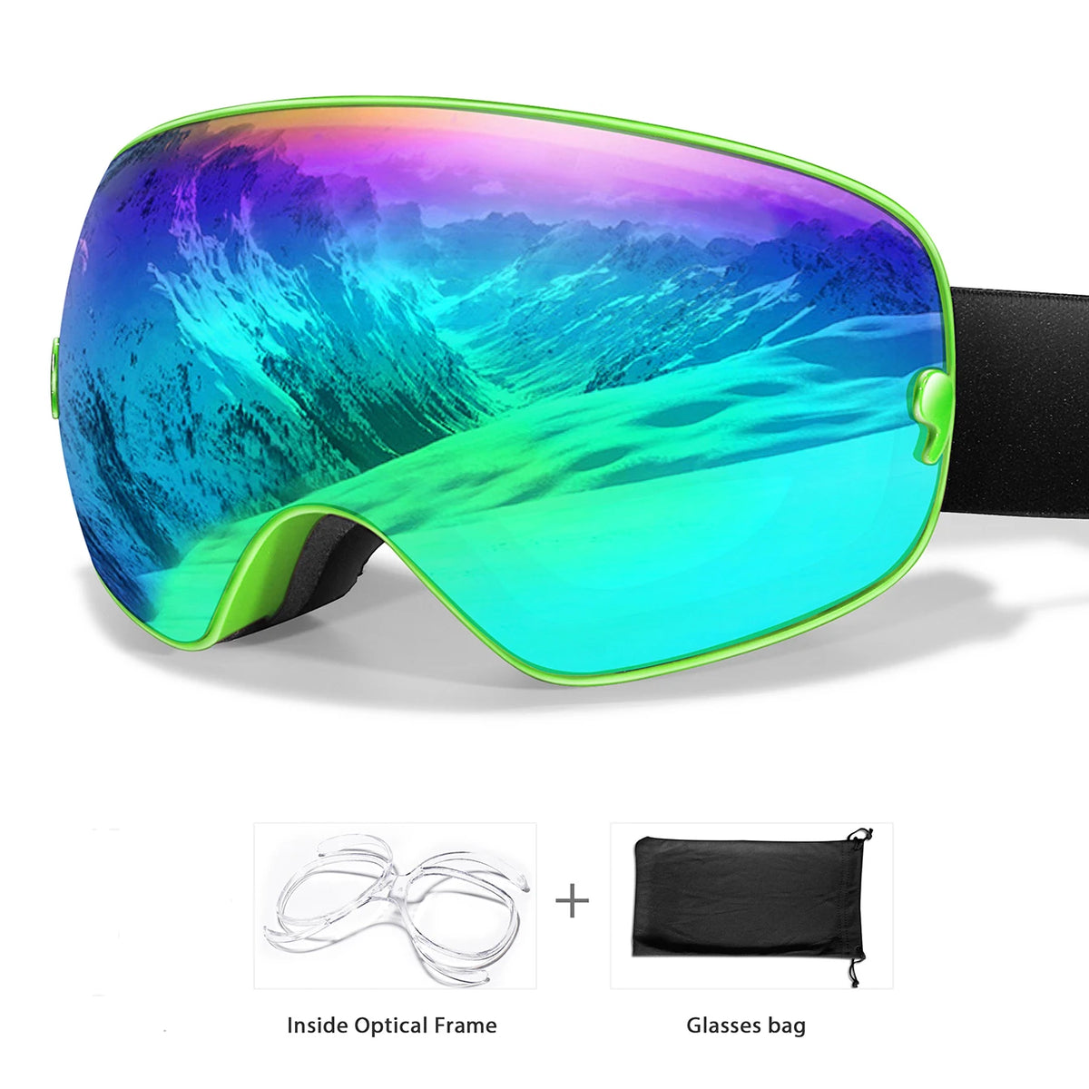 UV400 Anti Fog Snowboard Ski Goggles With Optical Frame