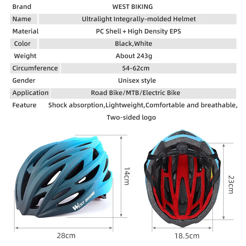 West Biking Integrally Molded Ultralight MTB Road Helmet Breathable