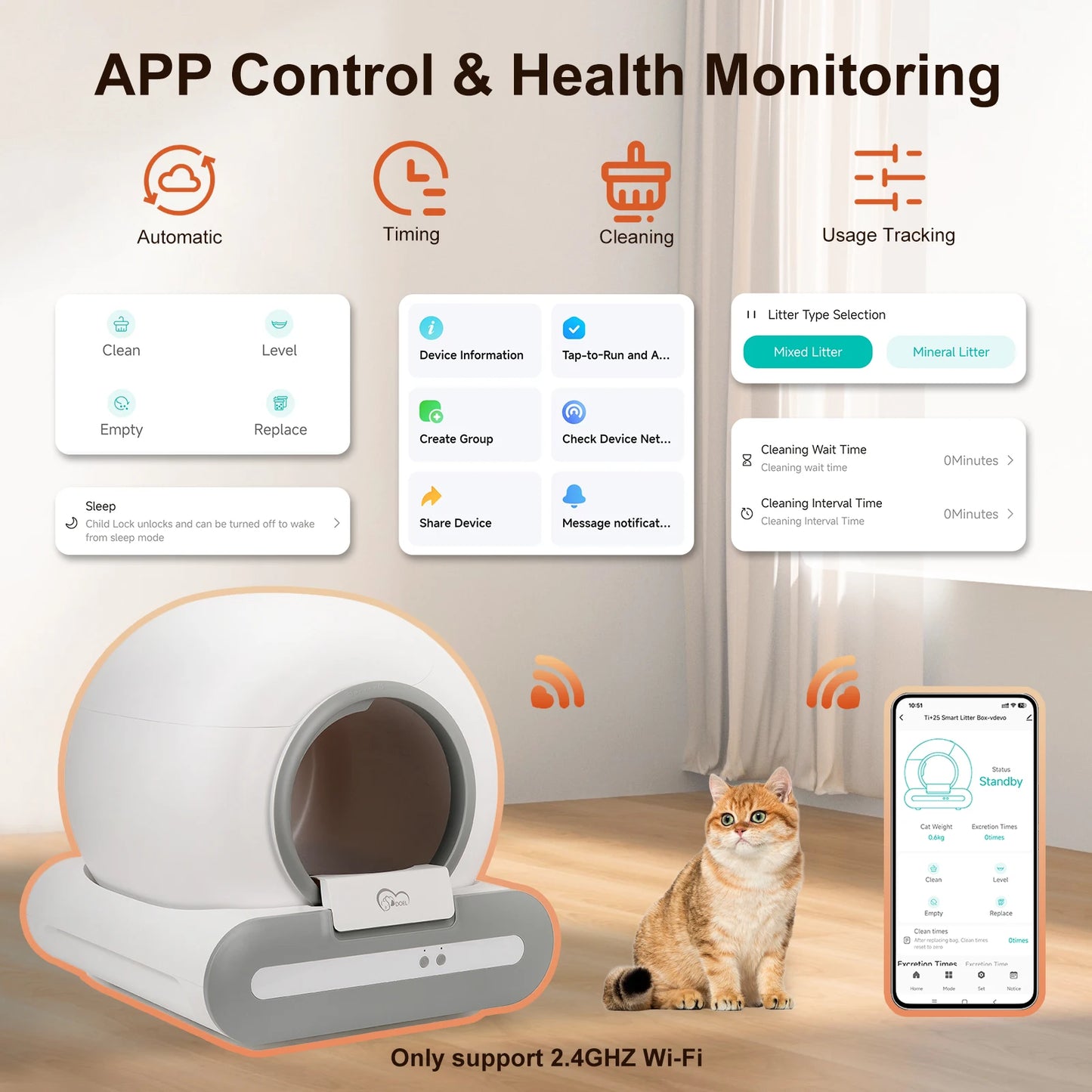 DOEL Self-Cleaning Cat Litter Box App Control and WiFi