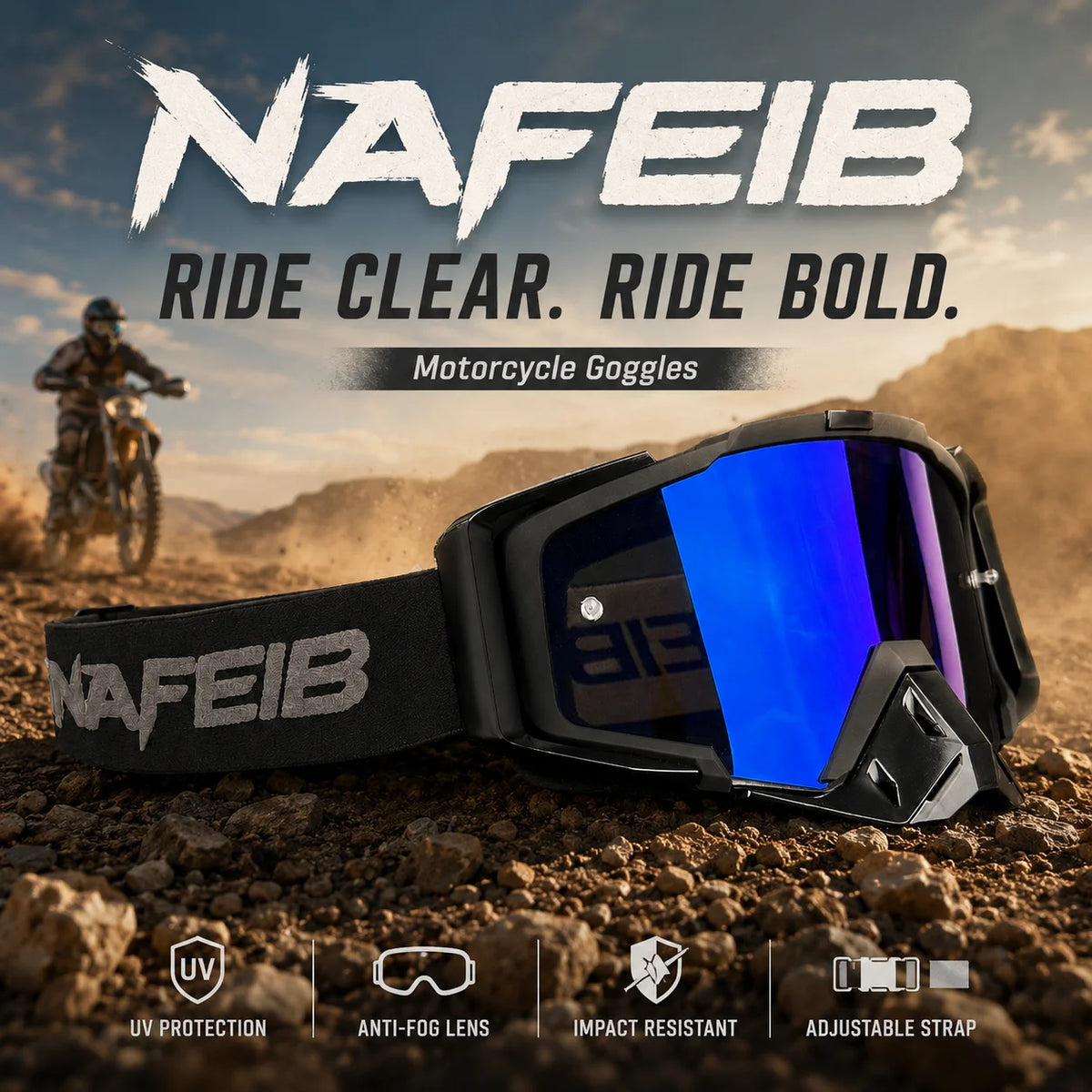 NAFEIB Motorcycle Goggles and Breathable Face Mask for Motocross Riding