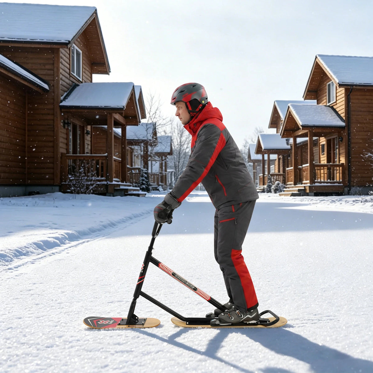 Snow Scooter Skateboard With 360 Degree Steering And Dual Skis
